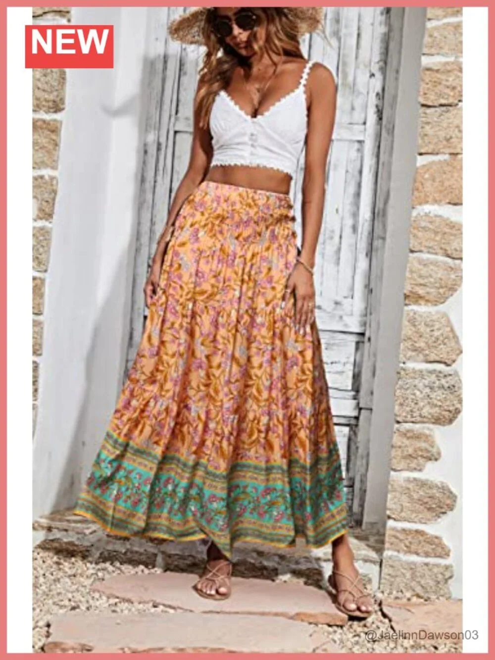 Floral Maxi Skirt Women 2026 Boho A-Line High Waist Ruffle Hem Lightweight